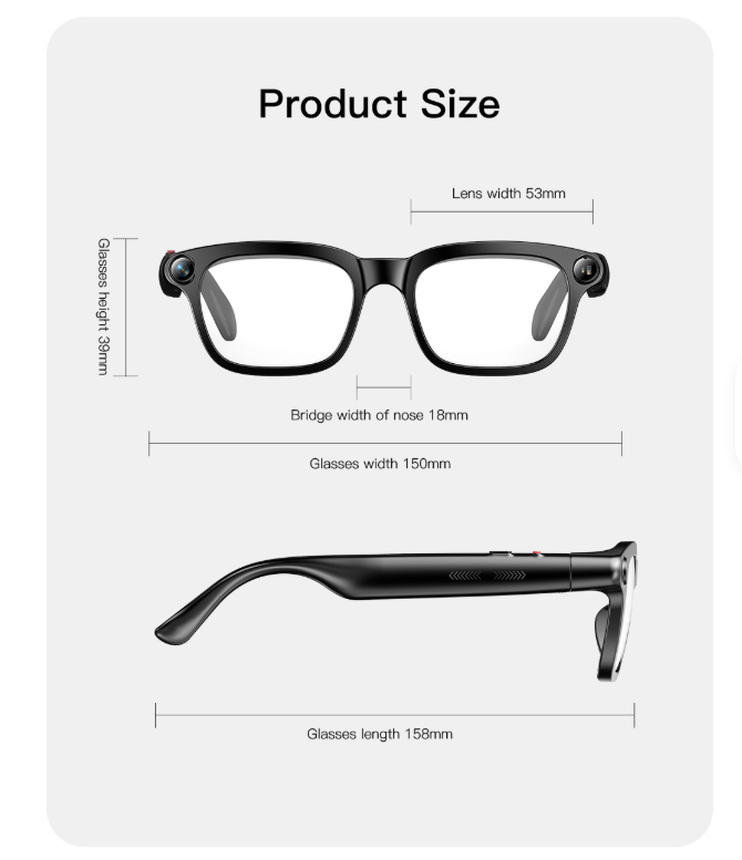 VisionGo Smart Glasses — productafmetingen